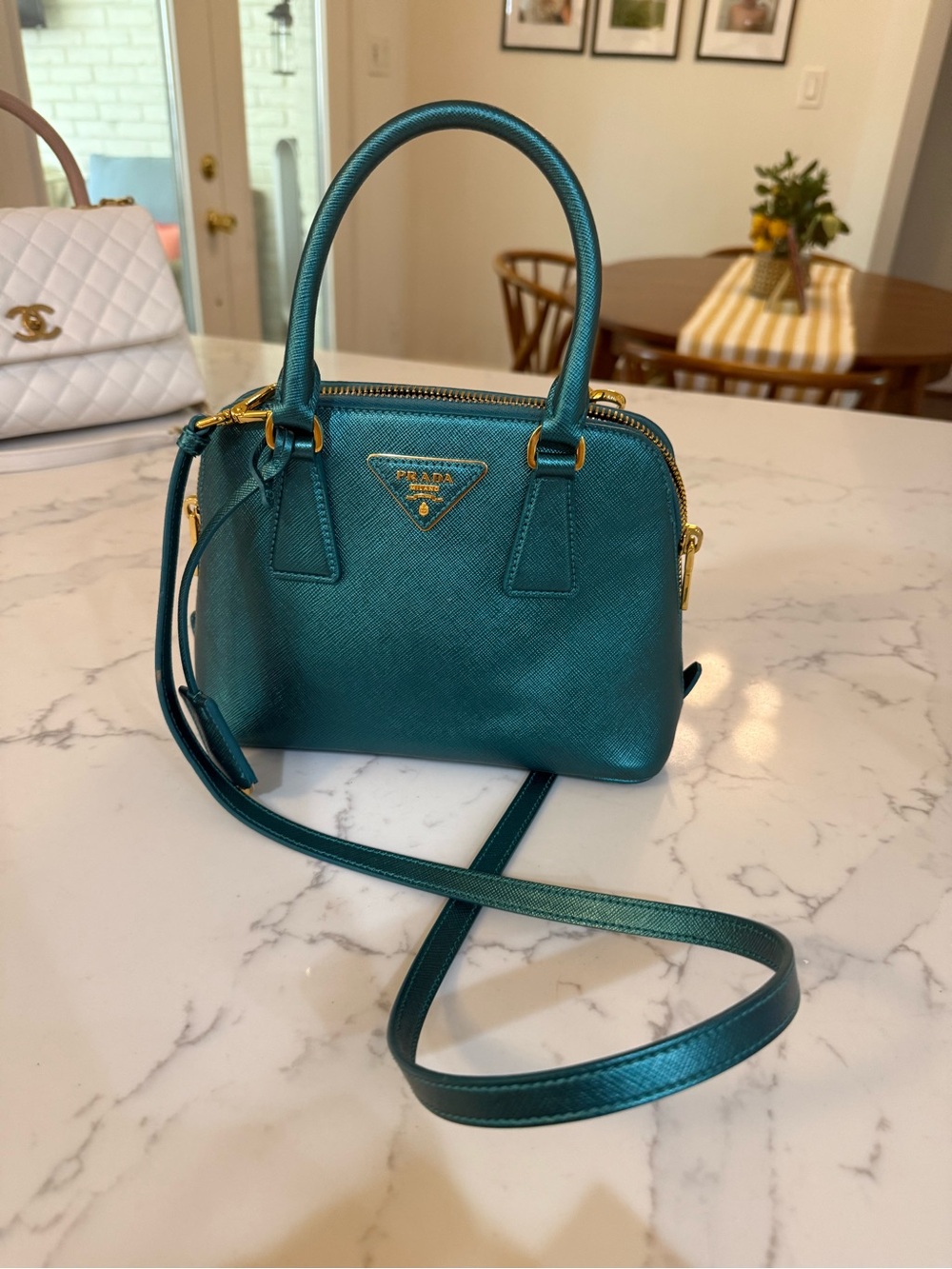Prada Teal Saffiano Mini Top-Handle Crossbody